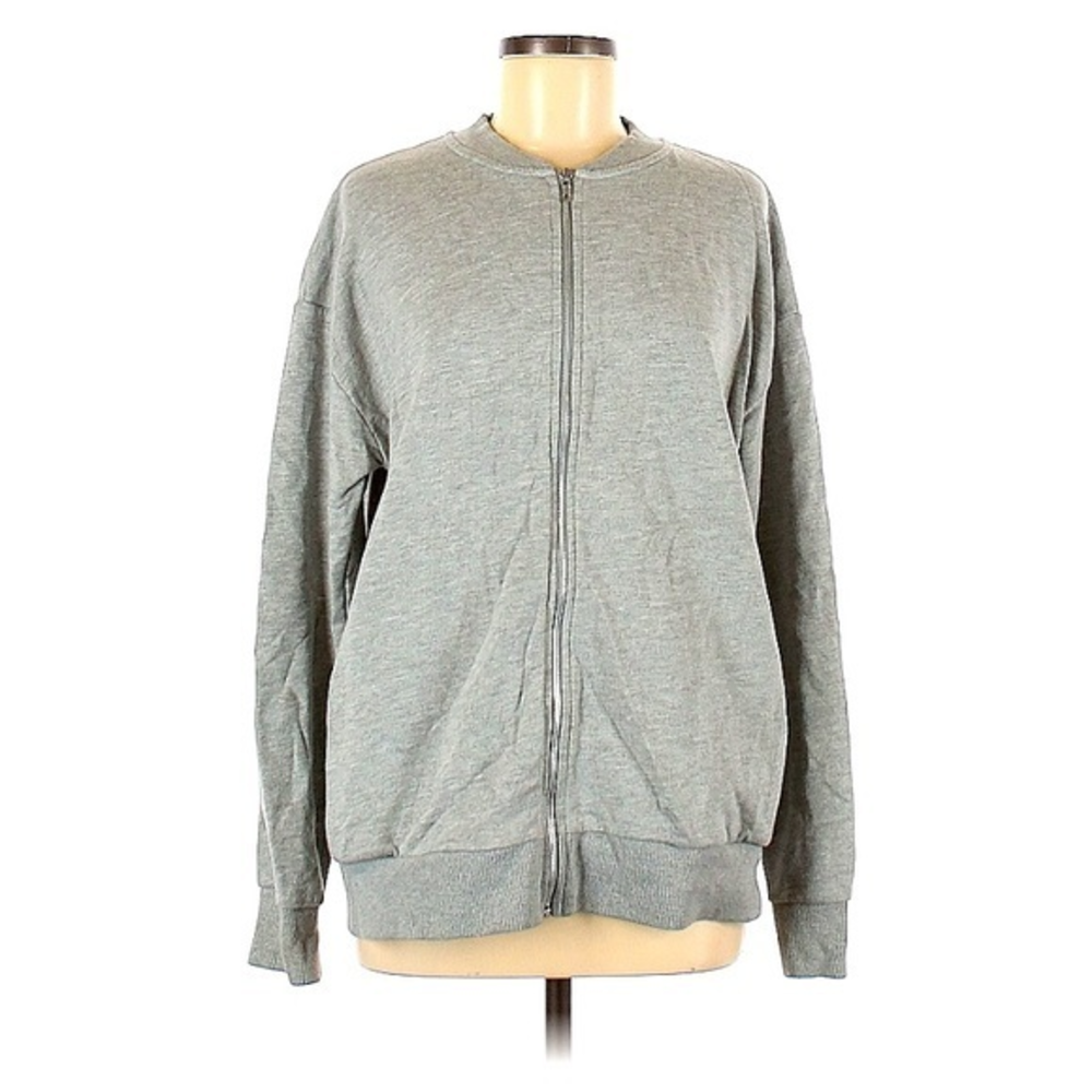 Zara Trafalac M grey‎ fleece center zip long sleeve athleisure sweatshirt jacket